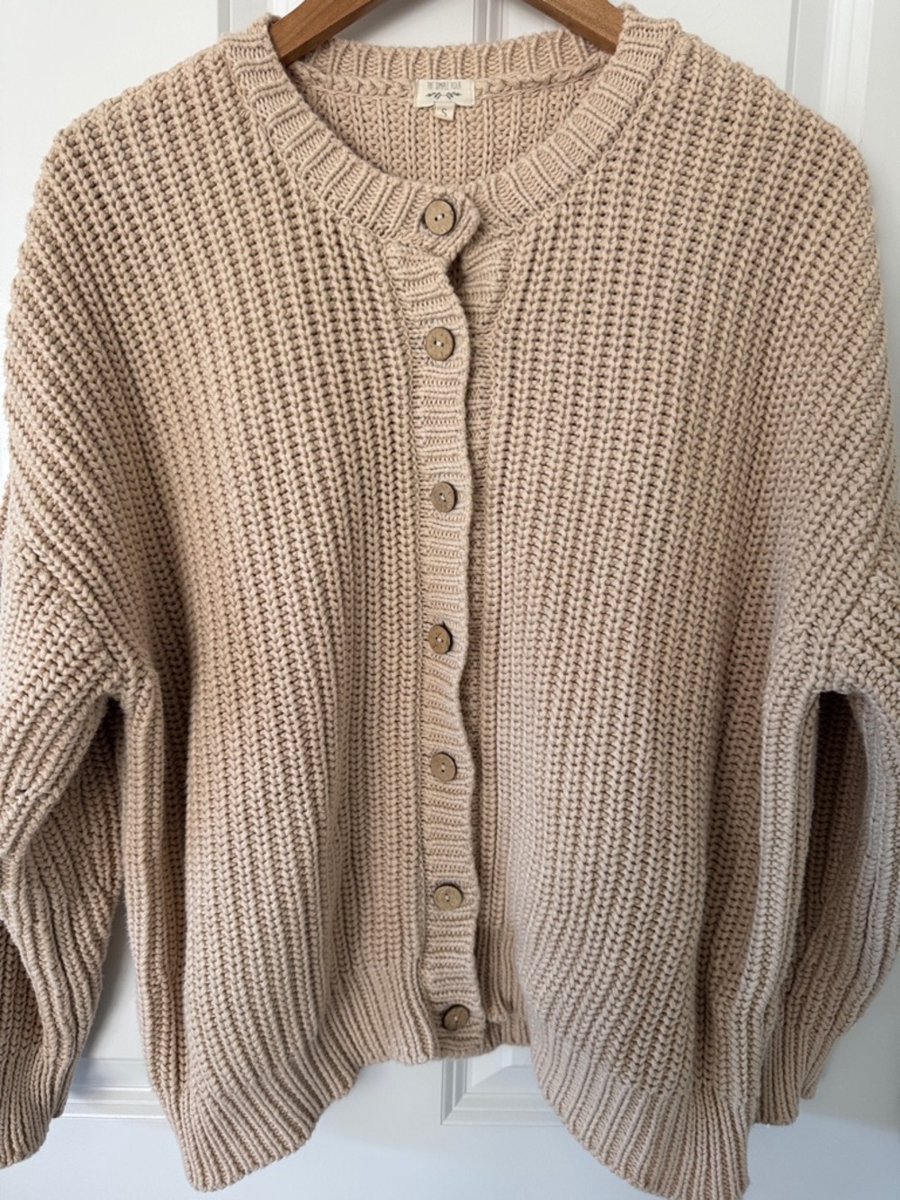 The Simple Folk Beige Chunky Knit Button-Front Women's Cardigan - Picture 3 of 4